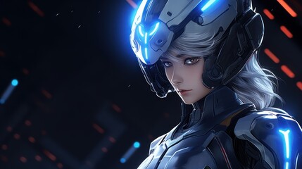 Canvas Print -  a close up of a person wearing a helmet and a sci - fil suit with lights on her head.