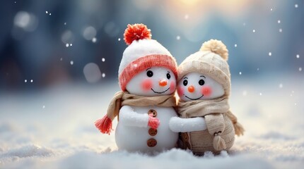 Wall Mural - Two snowman love, snowman couple,  christmas, winter