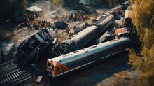 High-angle View Of Train Derailment Accident
