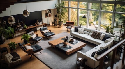 Poster - High-angle view of a modern and contemporary living room in a home