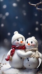 Wall Mural - Two snowman love, snowman couple,  christmas, winter