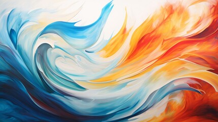 Wall Mural - Vibrant abstract fire and water swirl painting, dynamic color flow background for design use.