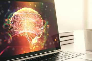 Wall Mural - modern computer monitor with creative artificial intelligence symbol. neural networks and machine le