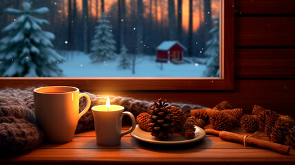 Poster - cup of tea and candle in the evening