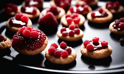 Wall Mural - Delicious Plate of Raspberry Thumbprint Cookies Isolated on a Background, Generative AI