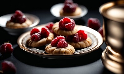 Wall Mural - Delicious Plate of Raspberry Thumbprint Cookies Isolated on a Background, Generative AI