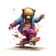 © yod67 - Image of teddy bear playing skateboard on transparent background,  Extreme Sports, Animals. Illustration, Generative AI.