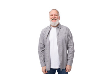 Wall Mural - handsome mature man with white beard and mustache dressed in casual comfortable shirt and t-shirt