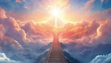 Wall Mural - stairway to heaven, dramatic sky banner background