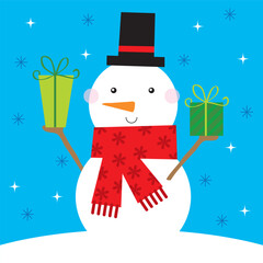 Canvas Print - christmas card with snowman greeting card design