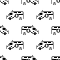 Canvas Print - Ambulance Icon Seamless Pattern, Special Medical Vehicle Used To Take Patient To Medical Facility