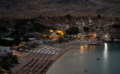 Wall Mural - Evening Lindos beach on the island of Rhodes in Greece.