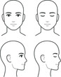 © sudowoodo - Man face and head profile diagram (without hair), eyes open and closed. Blank male head template for medical infographic. Isolated illustration.