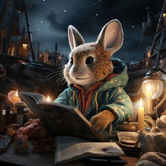 Wall Mural - rabbit with a book