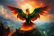 Fiery phoenix spreading its wings