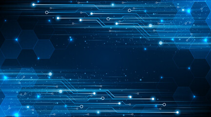 Fototapete - Blue glowing lines with glitter light effect on dark background. High speed internet technology concept or fast wireless data transmission. modern internet network connection technology background	