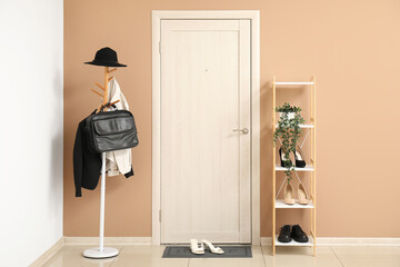 Poster - Interior of hall with door, clothes rack and shoe stand