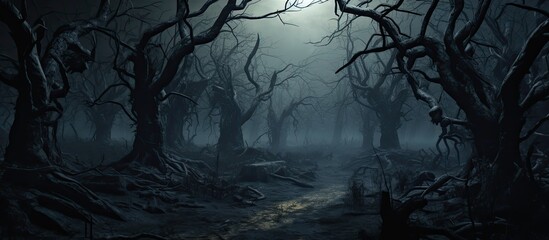 Wall Mural - sinister woodland of horrifying trees.