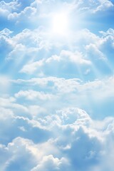 bright blue sky with sun rays shining through clouds