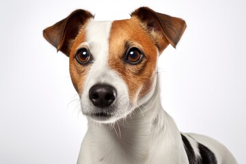 Sticker - A brown and white dog looking directly at the camera. Suitable for various uses