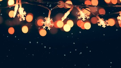 Wall Mural - christmas snowflakes lights bokeh with falling snow, snowflakes, winter merry christmas and new year