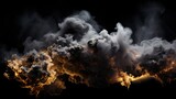 Fototapeta  - A cloud of smoke is captured against a black background. This image can be used to depict mystery, danger, pollution, or as a background for text or graphics