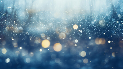 falling snow and glitter, abstract winter bokeh background