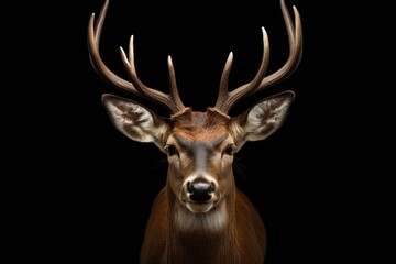 Poster - Close-up shot of a deer's head on a black background. Perfect for wildlife enthusiasts or nature-themed designs