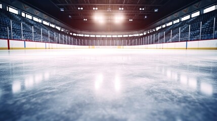 Wall Mural - An empty hockey rink with lights shining on the ice. This versatile image can be used to depict a variety of concepts related to sports, competition, teamwork, and winter activities