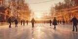A group of people enjoying ice skating on an ice rink. Perfect for winter activities and recreational events