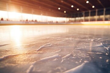 Wall Mural - A close-up view of a skateboard on an ice rink. Suitable for sports and winter-themed designs