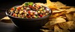 Texas Caviar dip made at home, served with chips.