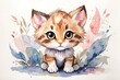 Chibi kawaii wild kitten in watercolor with big eyes