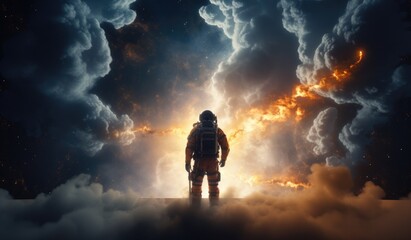 Wall Mural - a man in space walking through a glowing space
