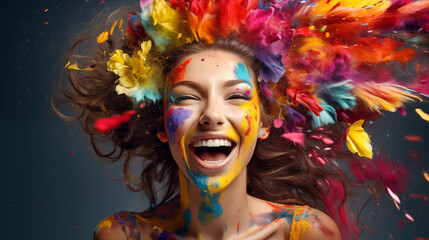 Close-up lady in colorful carnival