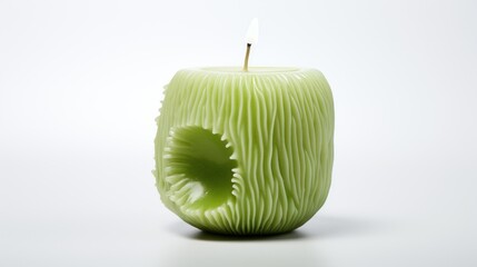 Poster -  a green candle that has been carved into a piece of wood with a candle stick sticking out of the top of it.