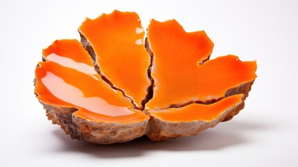 Wall Mural -  a close up of a piece of fruit that has been cut in half and is sitting on a white surface.