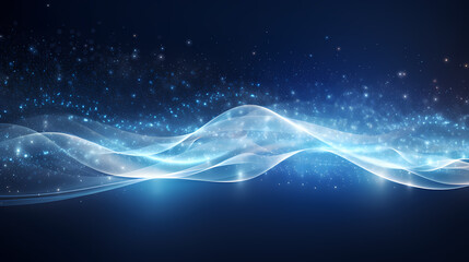 Wall Mural - blue and white transparent energy wave made of small particles floating in a flowing pattern