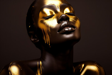 Wall Mural - beautiful portrait of black woman with gold makeup