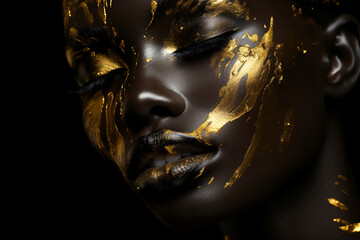 Wall Mural - Beautiful african woman with gold makeup