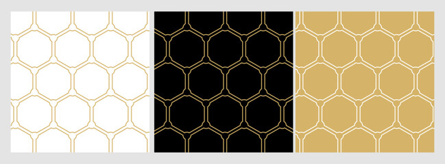 Aufkleber - Geometry line hexagonal seamless pattern. Golden Vector background set.