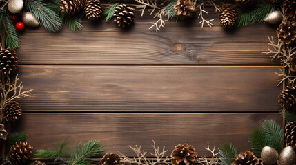Wall Mural - frame of christmas dekoration on wooden table