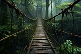 Fototapeta Las - Mysterious Jungle bridge forest. Park nature. Generate Ai