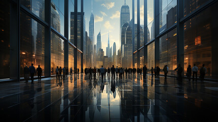 Wall Mural - City view with silhouettes of people Corporate Landscape Concept