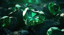  A Close Up Of A Green Diamond In A Pile Of Other Green Diamond In A Pile Of Other Green Diamonds.
