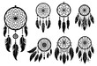 Dreamcatchers set with feathers and beads for ethnic, poster, greeting card,  tribal indian symbol, vector illustration.