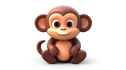 Wall Mural - Monkey character 3d cute animal isolated on white background