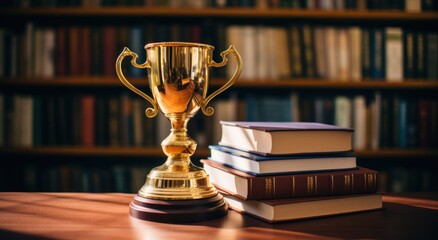 Wall Mural - image of cup sitting atop books on a table