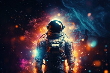 Wall Mural - vibrant astronaut in space, surrounded by cosmic wonders, offering ample copy space for text