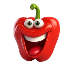 3D smiling cheerful bell pepper cartoon character isolated on transparent background